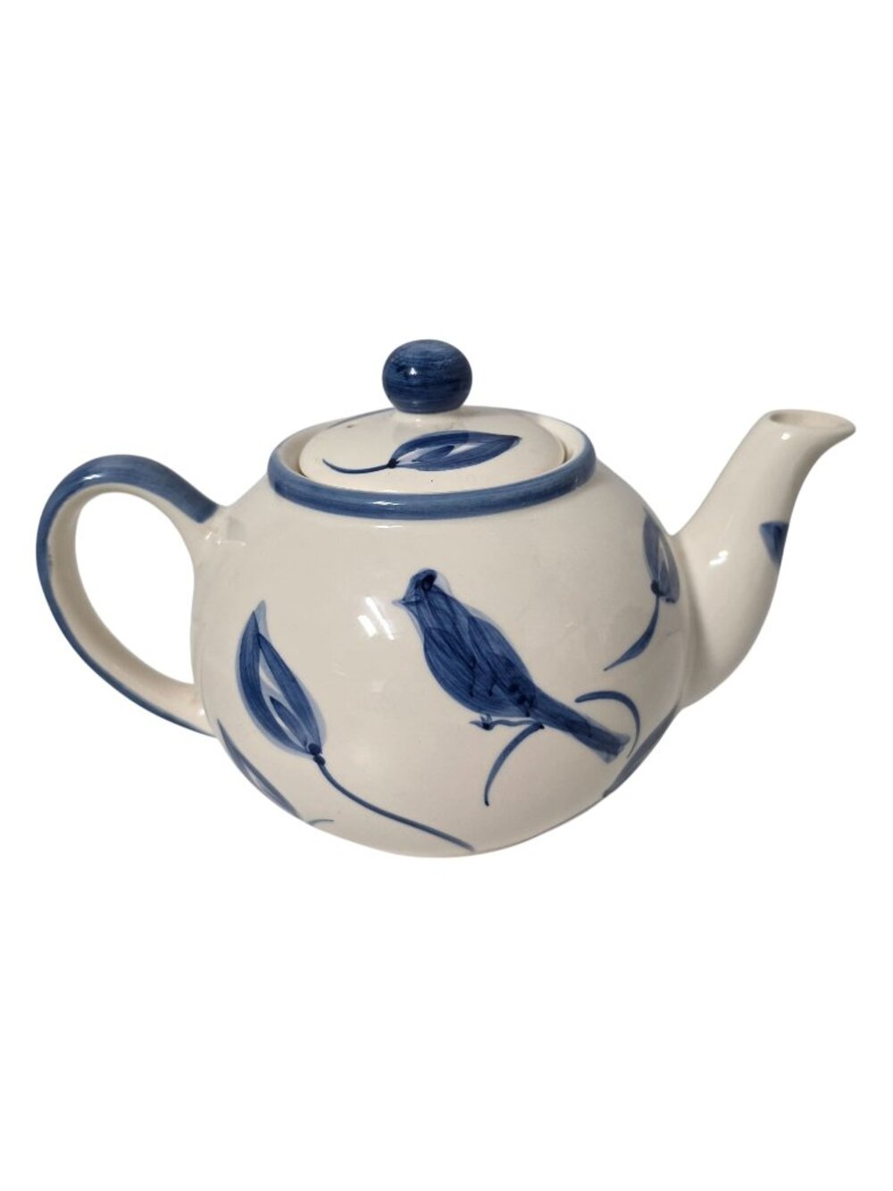 April Cornell 2000 Blue Bird Floral Ceramic Teapot Made in Thailand